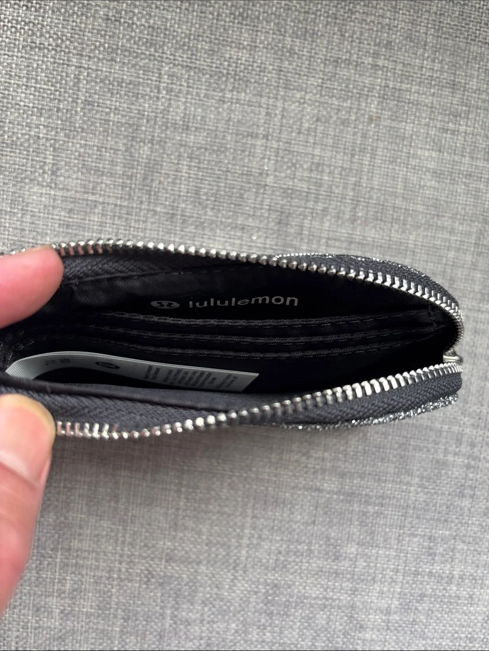 Lululemon Clipable Card Pouch, Glitter Dark Silver/Graphite Grey NWT